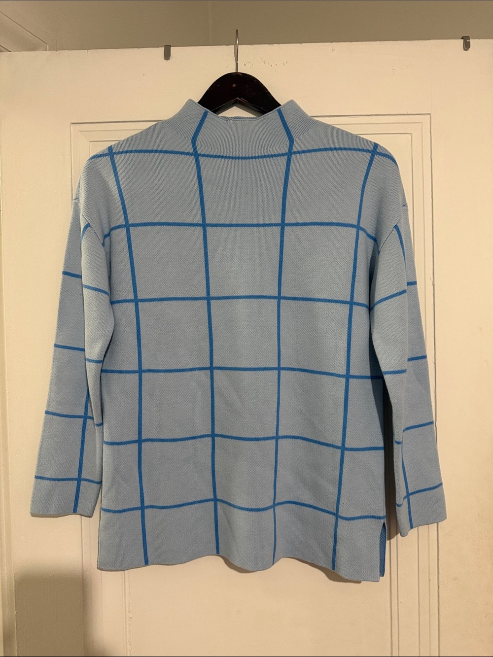 LOFT Light Blue Windowpane Grid Sweater